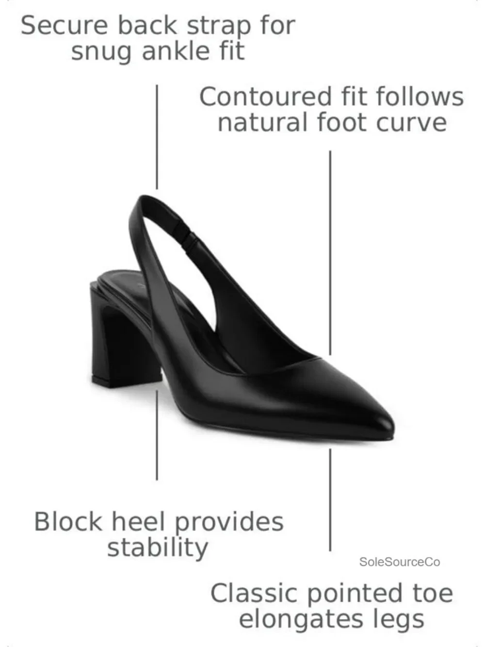 Chunky Block Heels for Women Pointed Toe Slingback Ankle Strap Pumps